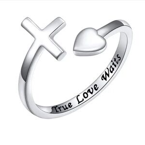 3/$25 Promise Ring “True Love Waits” Unisex Adjustable Cross Heart Christian
